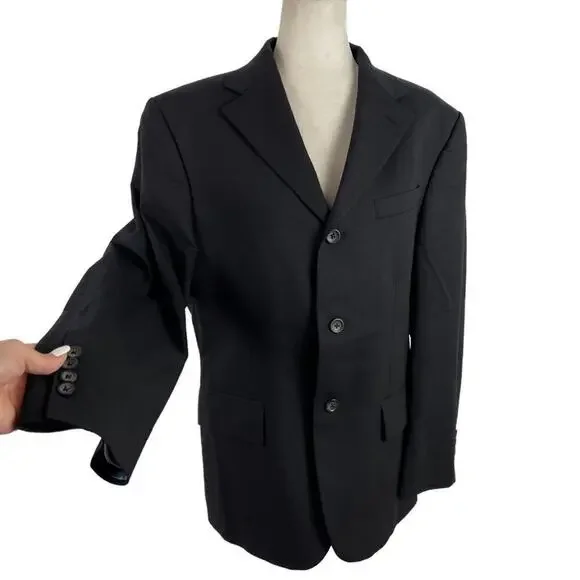 Oscar de La Renta Single Breasted 100% Wool Black Men's Suit Jacket Size 40S